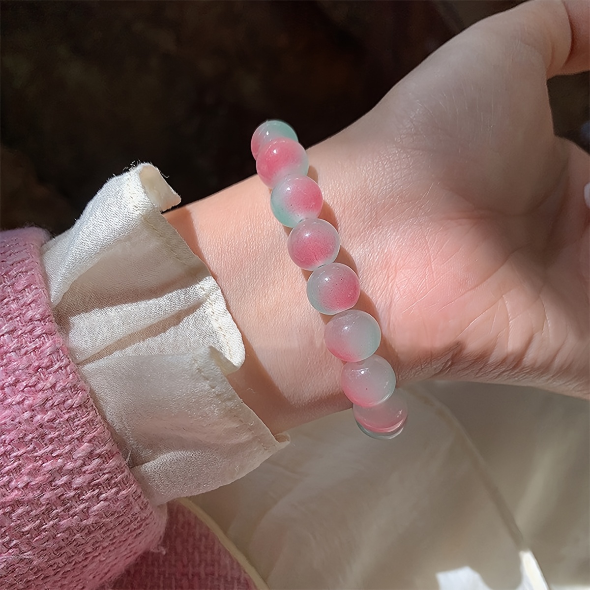 3pcs Pastel Glass Beaded Bracelets Bohemian Style Elastic & Colorful Gift